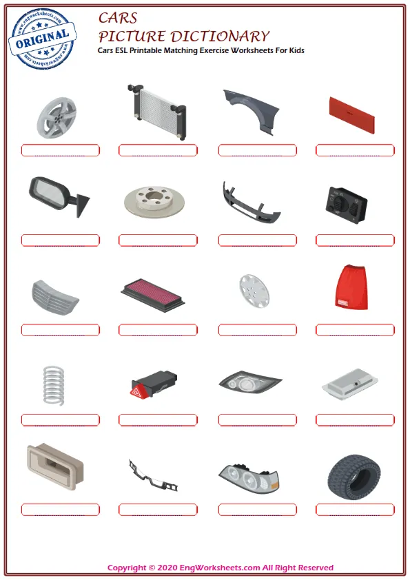 Cars ESL Printable Matching Exercise Worksheets For Kids Worksheet Preview