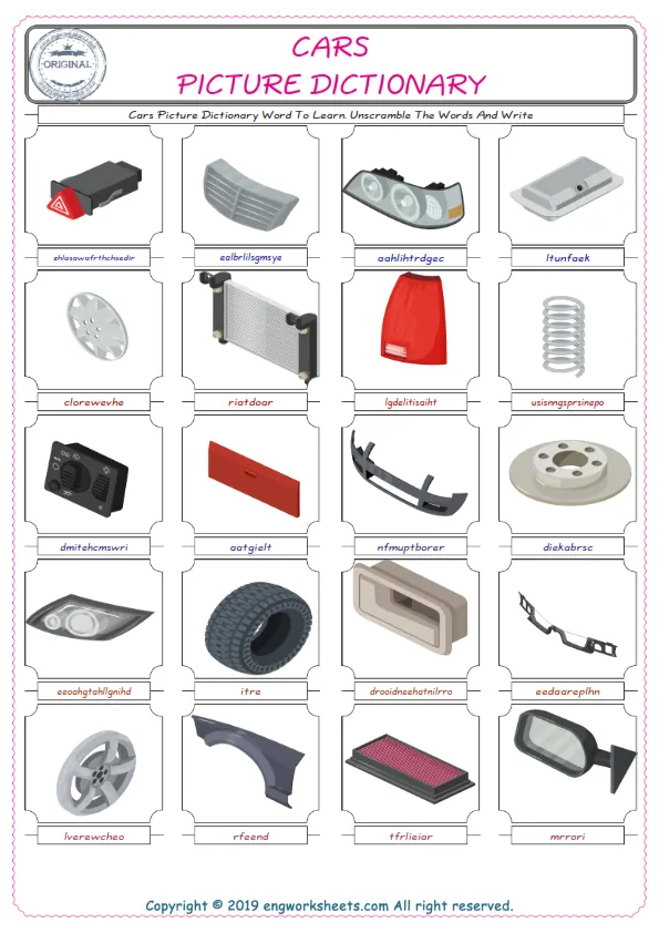 Cars ESL Worksheets For kids, the exercise worksheet of finding the words given complexly and supplying the correct one. Worksheet Preview