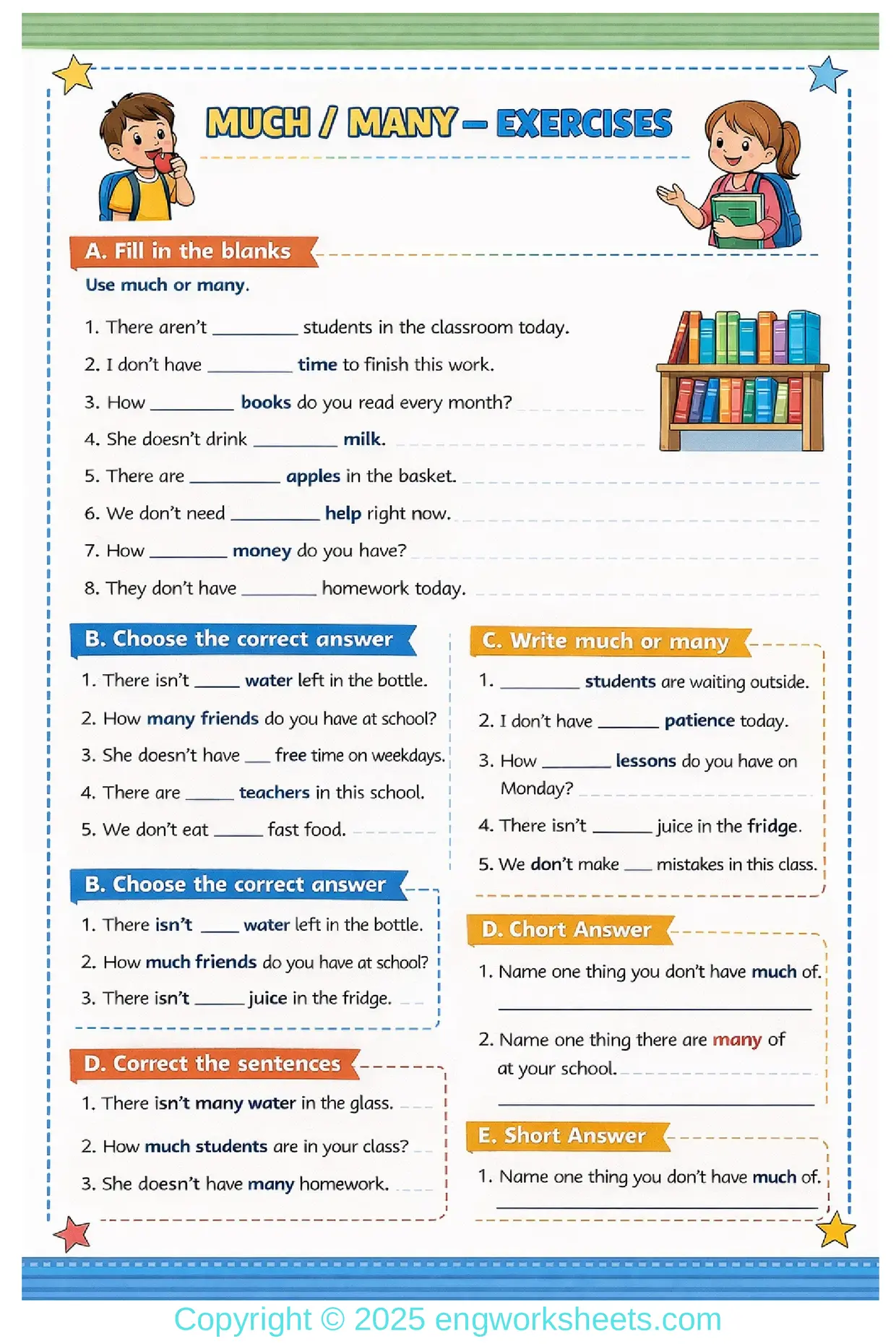 Much and Many Worksheet for English Grammar Practice Worksheet Preview