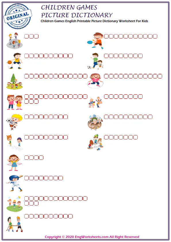 Children Games English Printable Picture Dictionary Worksheet For Kids Worksheet Preview