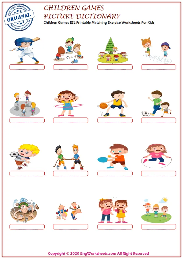 Children Games ESL Printable Matching Exercise Worksheets For Kids Worksheet Preview