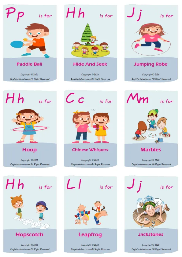 Children Games vocabulary worksheet with words, nine images per page Worksheet Preview