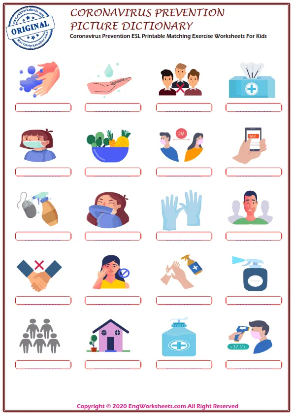 Coronavirus Prevention English Printable Picture Dictionary Worksheet For Kids Worksheet Preview