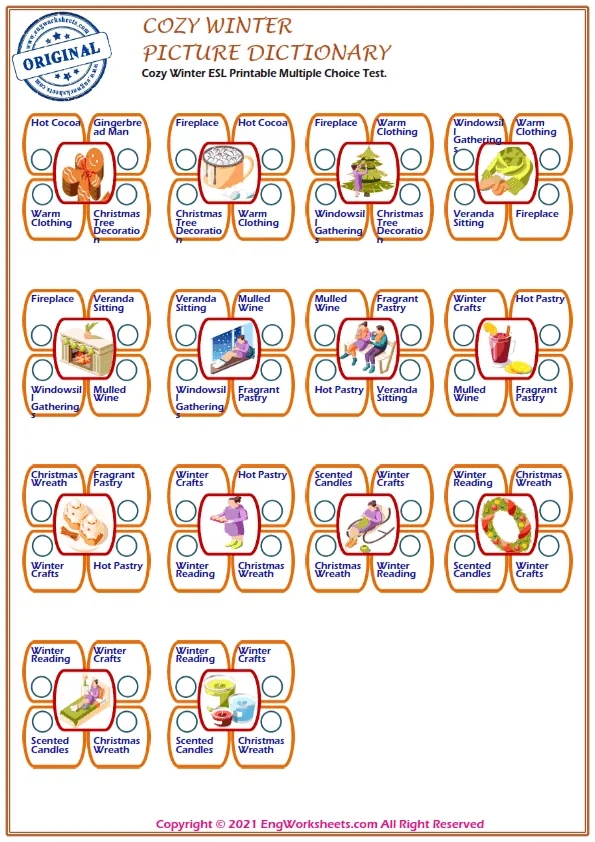 Cozy Winter ESL Printable Multiple Choice Test. Worksheet Preview