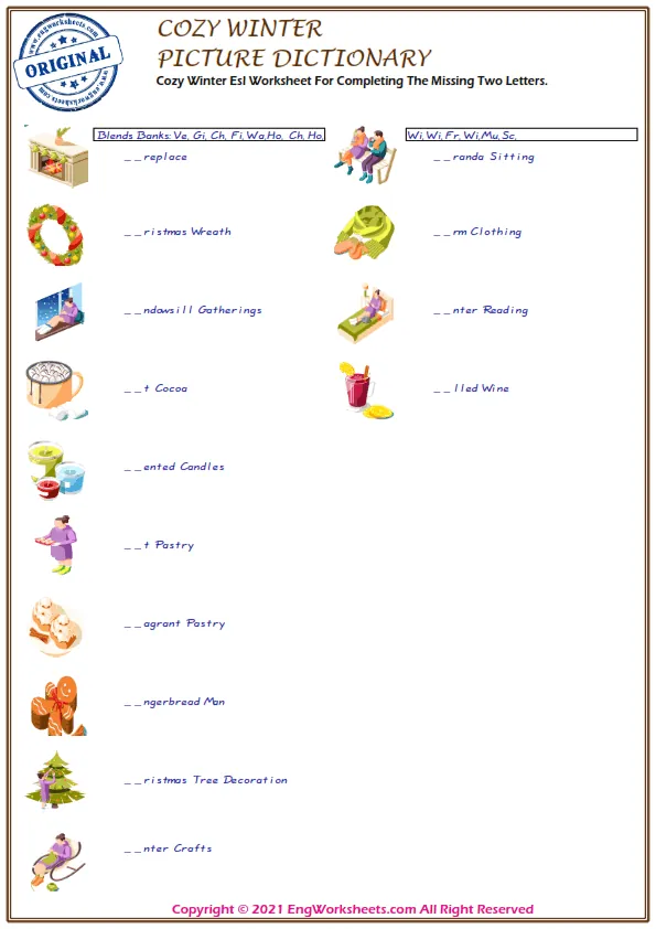 Cozy Winter Esl Worksheet For Completing The Missing Two Letters. Worksheet Preview