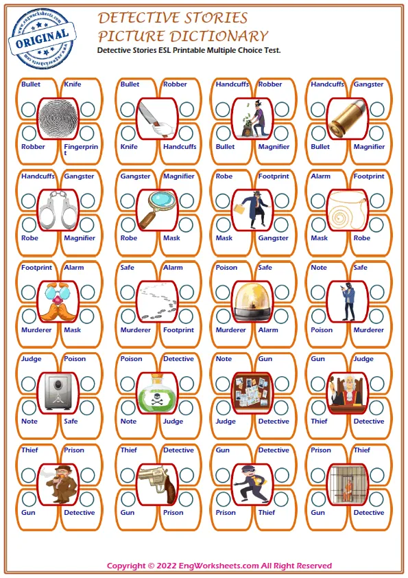 Detective Stories ESL Printable Multiple Choice Test. Worksheet Preview