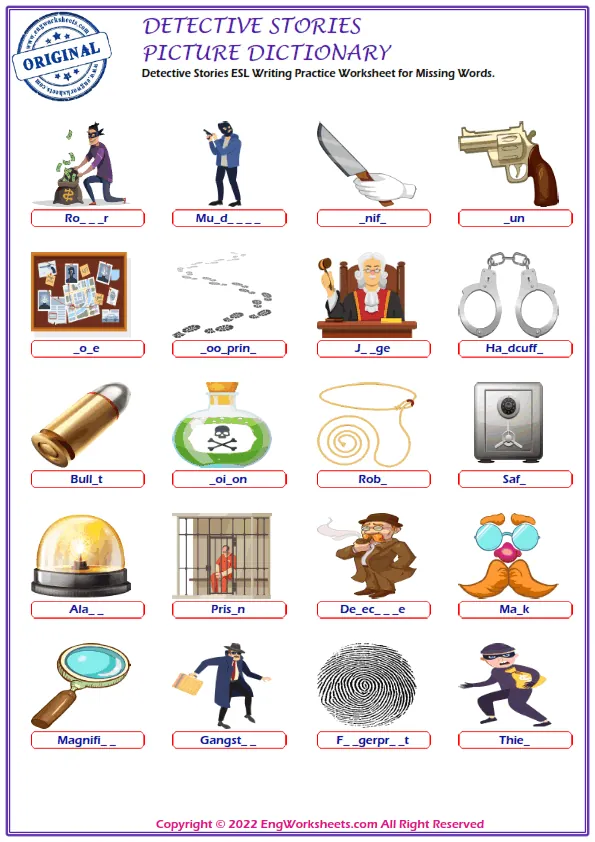 Detective Stories ESL Writing Practice Worksheet for Missing Words. Worksheet Preview