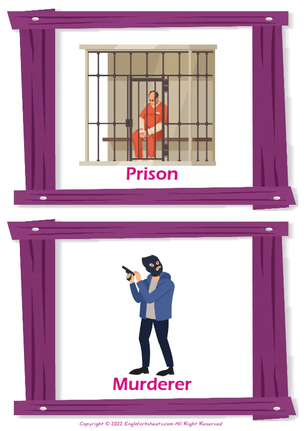 Detective Stories vocabulary worksheet with words, two images per page Worksheet Preview