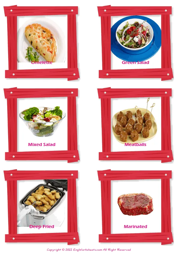Dinner vocabulary worksheet with words, six images per page Worksheet Preview