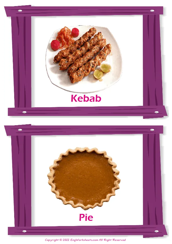 Dinner vocabulary worksheet with words, two images per page Worksheet Preview