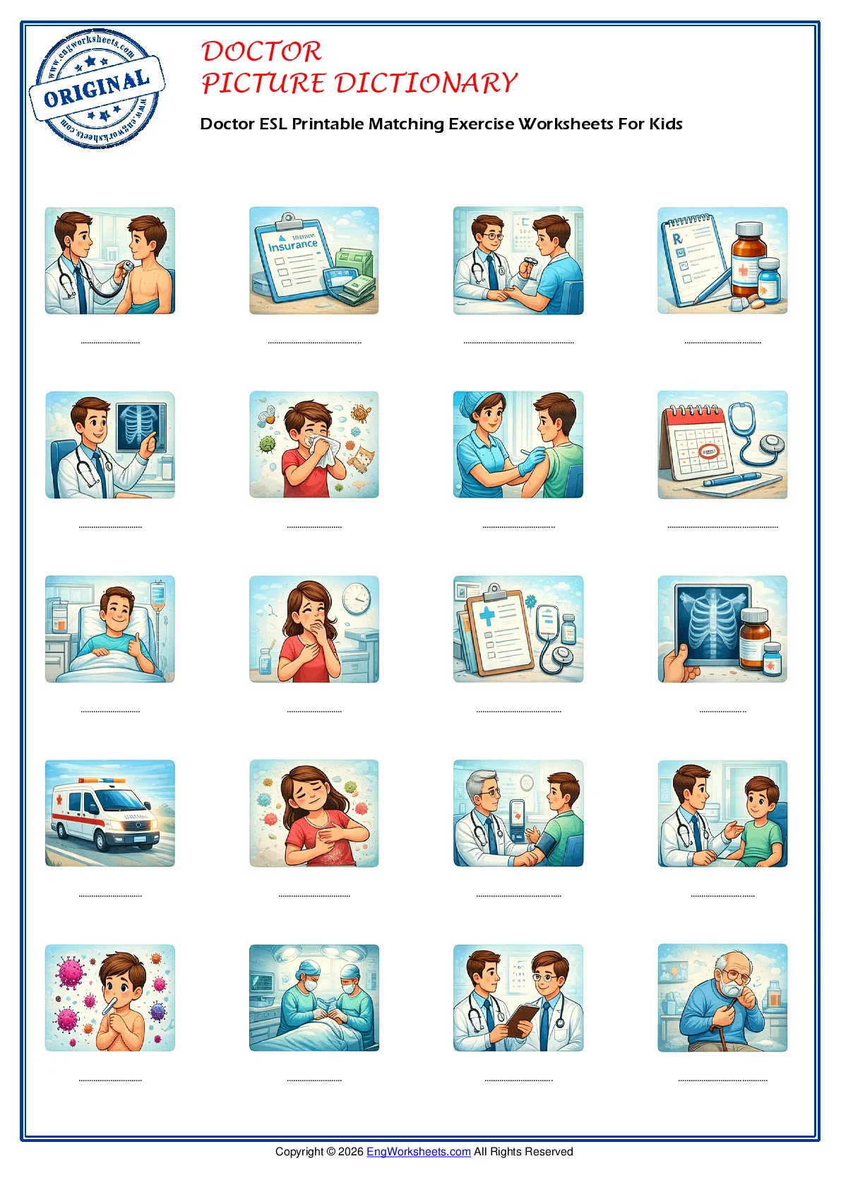 Doctor ESL Printable Matching Exercise Worksheets For Kids Worksheet Preview