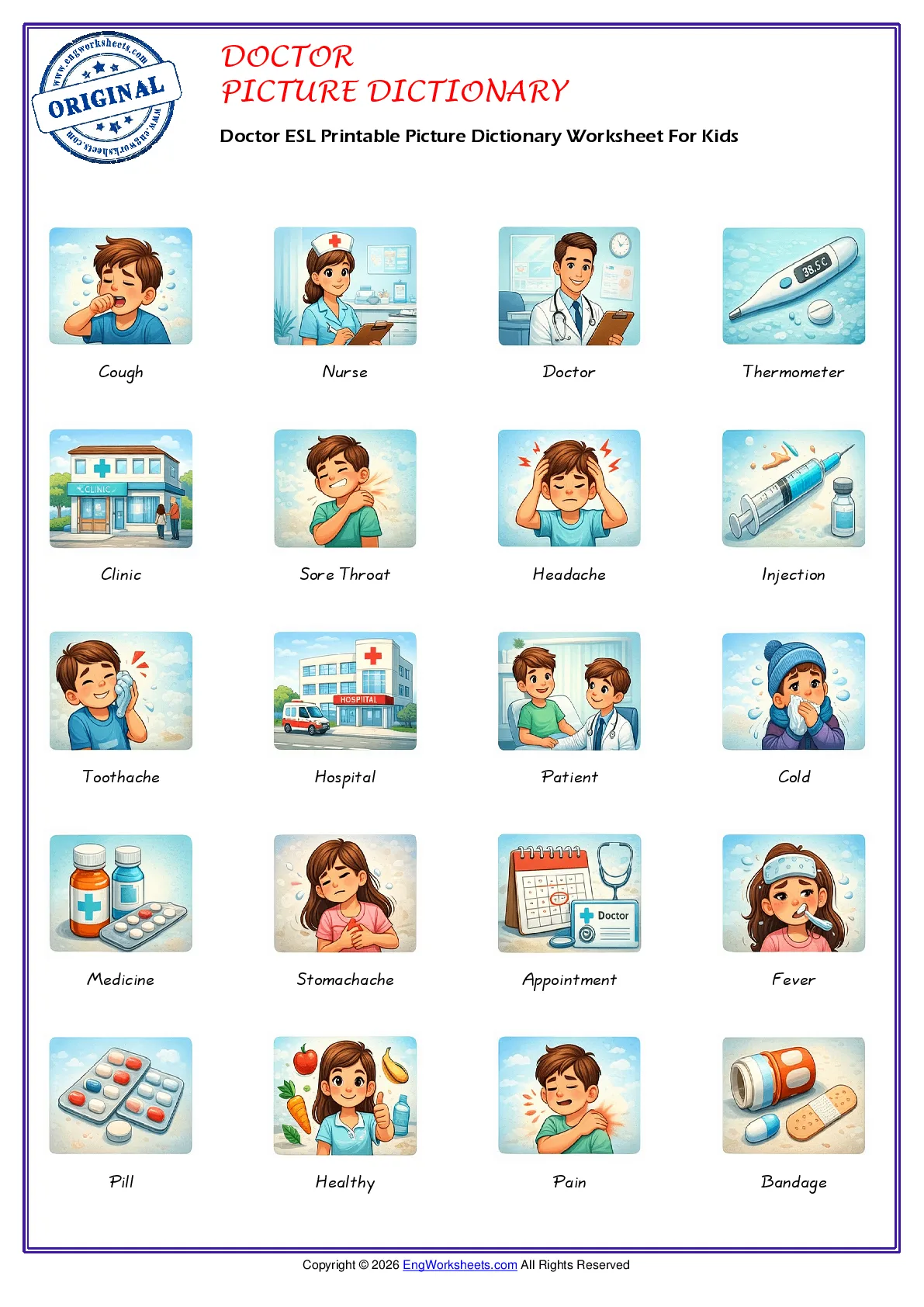 Doctor ESL Printable Picture Dictionary Worksheet For Kids Worksheet Preview