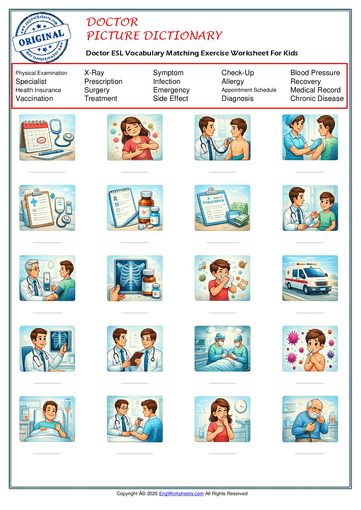 Doctor ESL Vocabulary Matching Exercise Worksheet For Kids Worksheet Preview