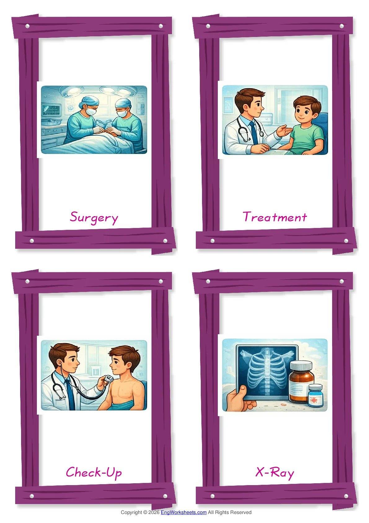 Doctor vocabulary worksheet with words, four images per page Worksheet Preview