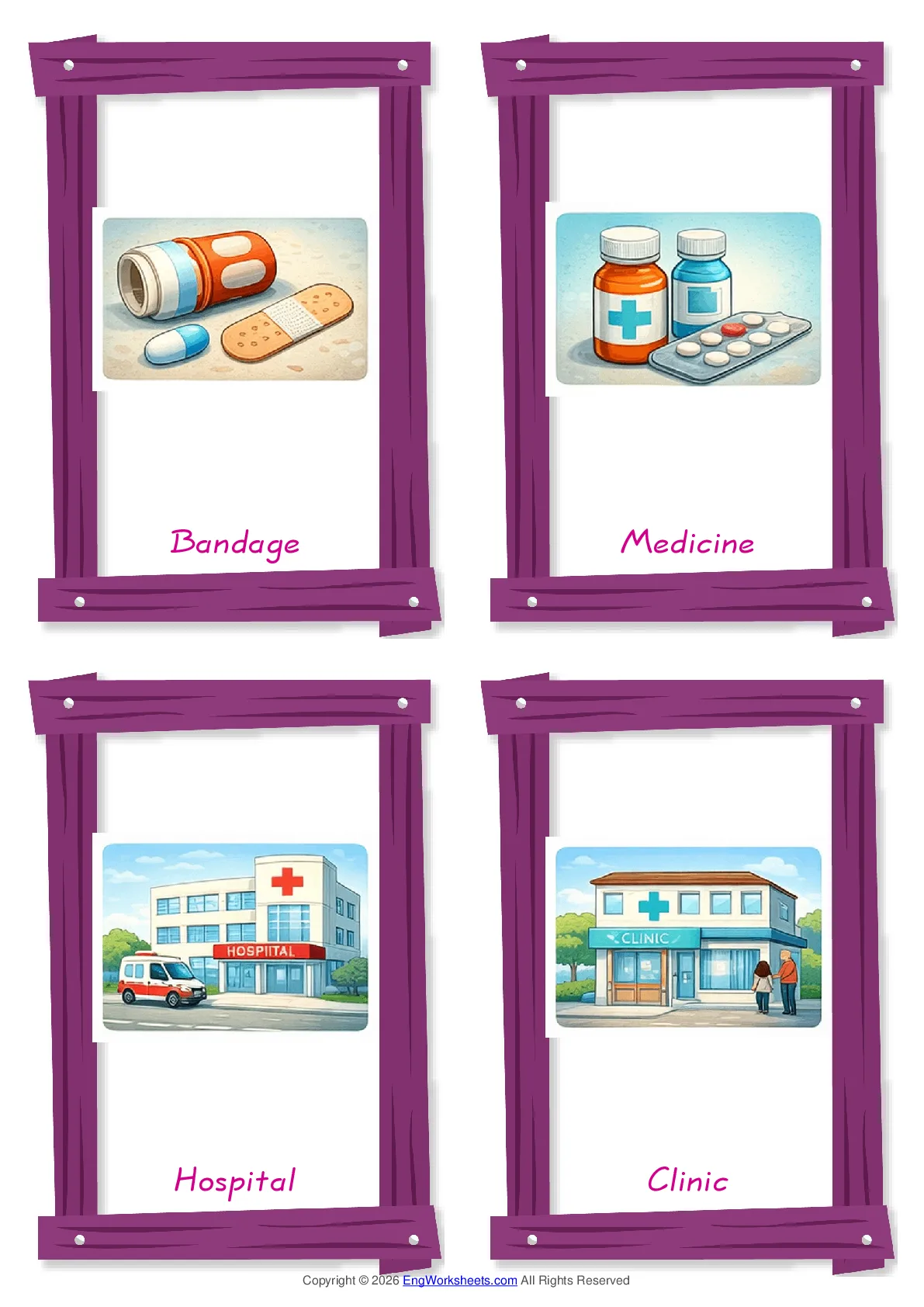 Doctor vocabulary worksheet with words, four images per page