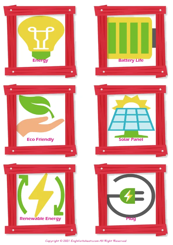 Electric Vehicle vocabulary worksheet with words, six images per page Worksheet Preview