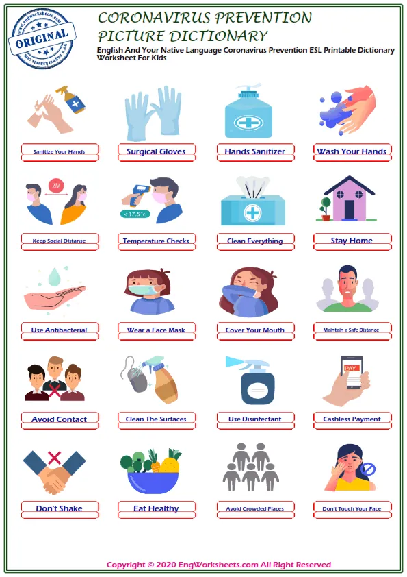 Coronavirus Prevention ESL Printable Unscramble the Words English Worksheet. Worksheet Preview