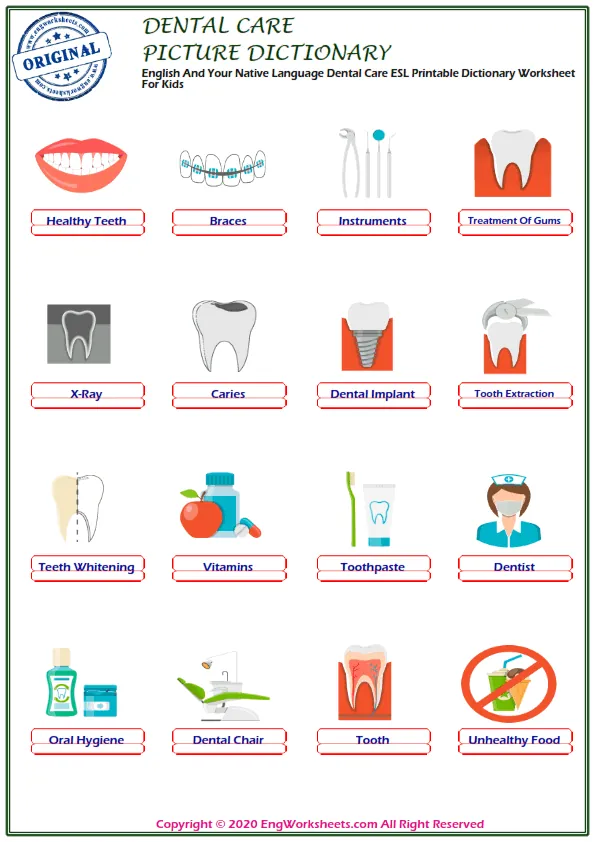 Dental Care ESL Missing Letters In Words Exercise Worksheet Worksheet Preview