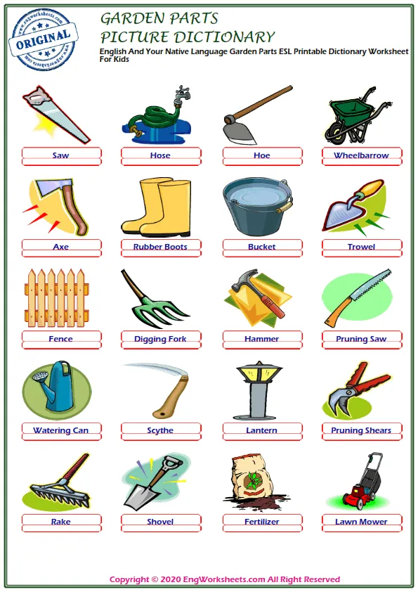 English And Your Native Language Garden Parts ESL Printable Dictionary Worksheet For Kids Worksheet Preview