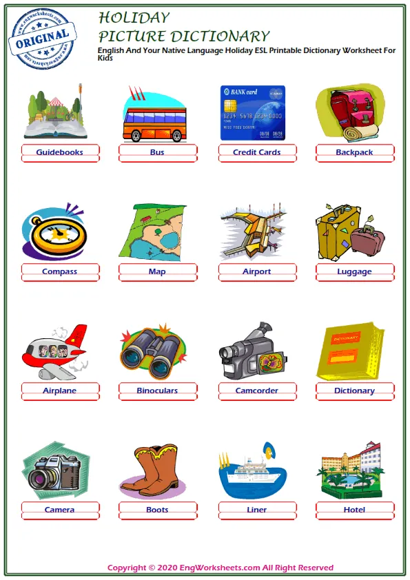 English And Your Native Language Holiday ESL Printable Dictionary Worksheet For Kids