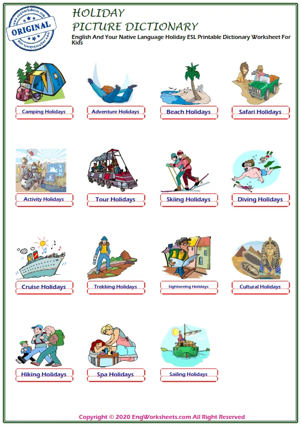 English And Your Native Language Holiday ESL Printable Dictionary Worksheet For Kids