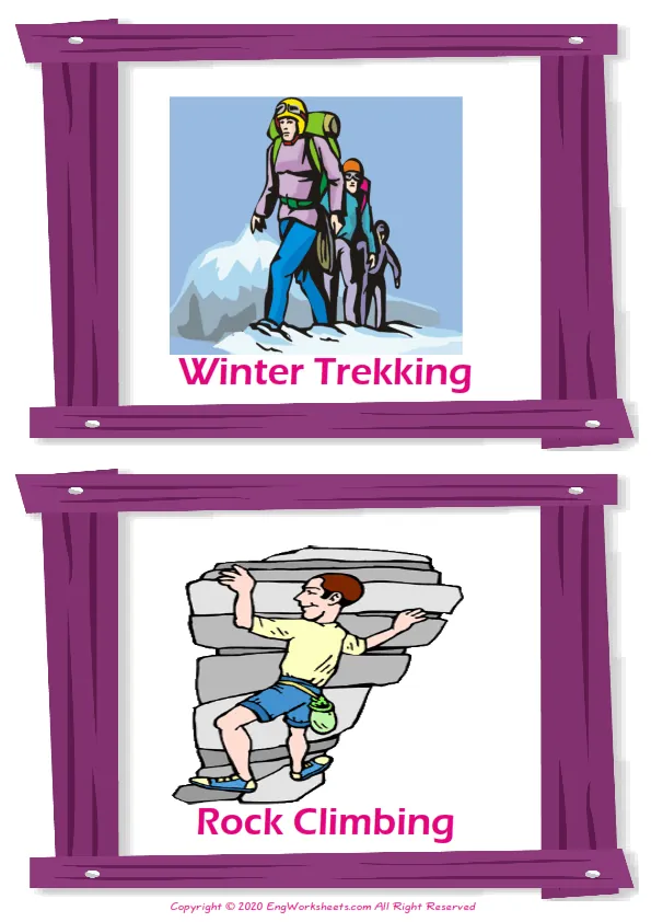 Extreme Sports Land vocabulary worksheet with words, two images per page Worksheet Preview