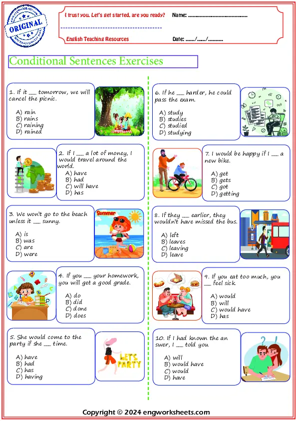 Conditionals Exercises, Free Printable Conditionals ESL Worksheets ...
