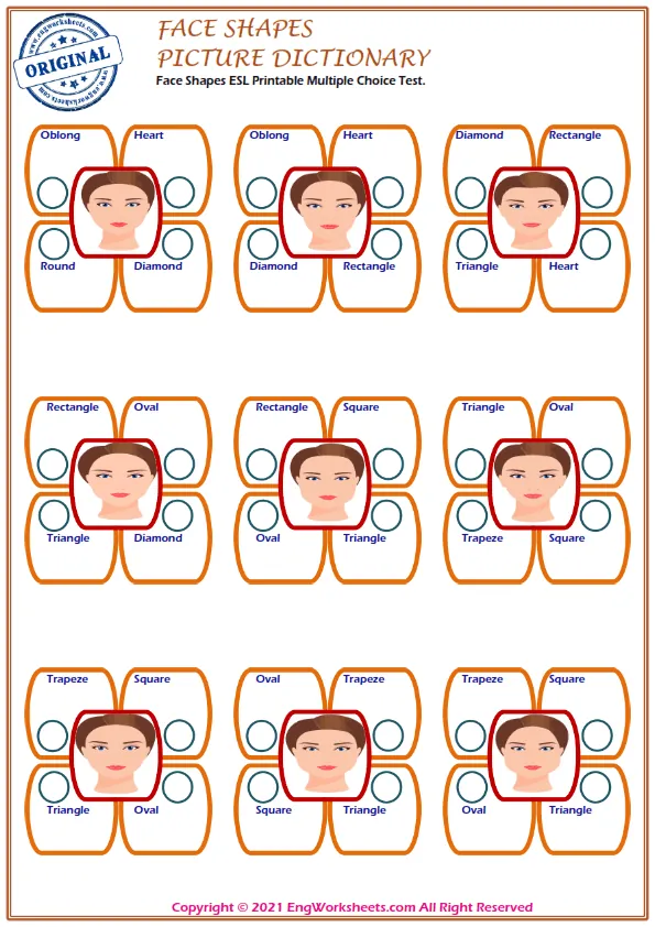 Wordless Face Shapes vocabulary worksheet with six images per page Worksheet Preview