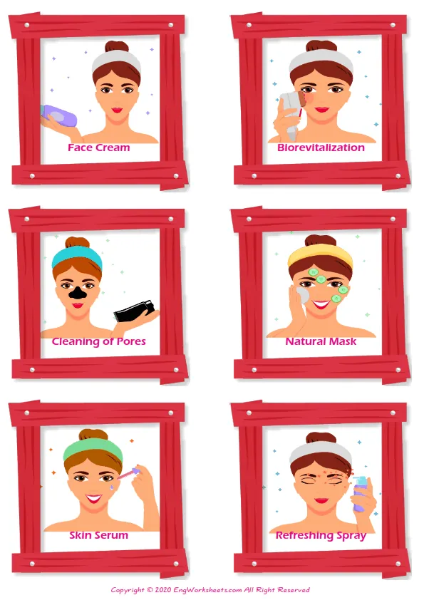 Facial Care vocabulary worksheet with words, six images per page Worksheet Preview