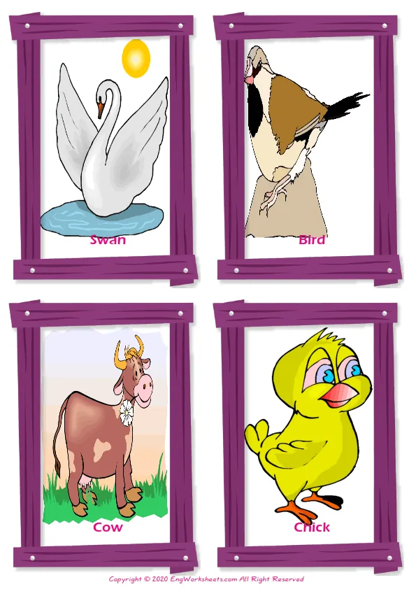 Farm Animals vocabulary worksheet with words, four images per page Worksheet Preview