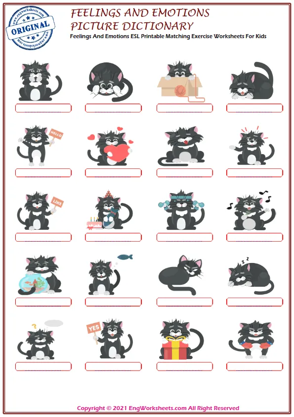 Feelings And Emotions ESL Printable Matching Exercise Worksheets For Kids Worksheet Preview