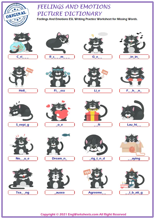 Feelings And Emotions ESL Writing Practice Worksheet for Missing Words. Worksheet Preview