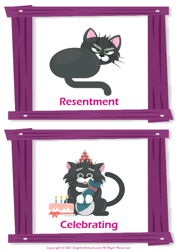 Feelings And Emotions vocabulary worksheet with words, two images per page Worksheet Preview