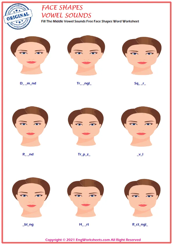 Fill The Middle Vowel Sounds Free Face Shapes Word Worksheet Worksheet Preview