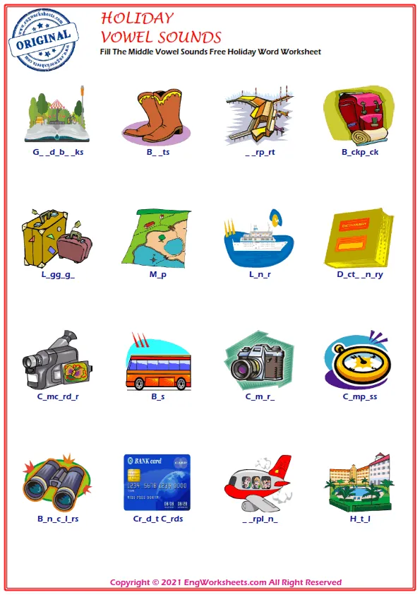 Fill The Middle Vowel Sounds Free Holiday Word Worksheet Worksheet Preview