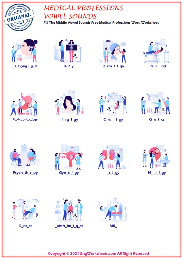 Fill The Middle Vowel Sounds Free Medical Professions Word Worksheet Worksheet Preview