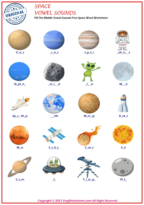 Fill The Middle Vowel Sounds Free Space Word Worksheet Worksheet Preview