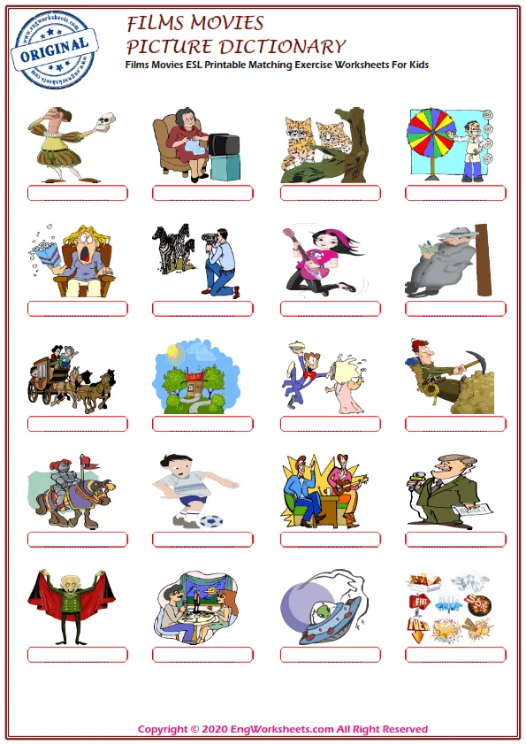 Films Movies ESL Printable Matching Exercise Worksheets For Kids