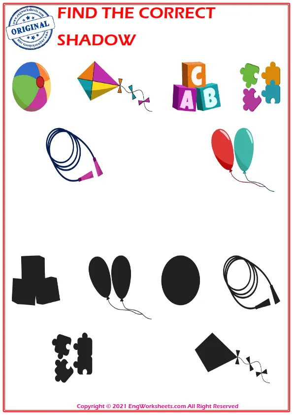 Find the correct shadow educational matching game worksheets for children Worksheet Preview