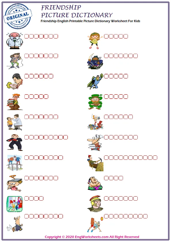 Friendship English Printable Picture Dictionary Worksheet For Kids