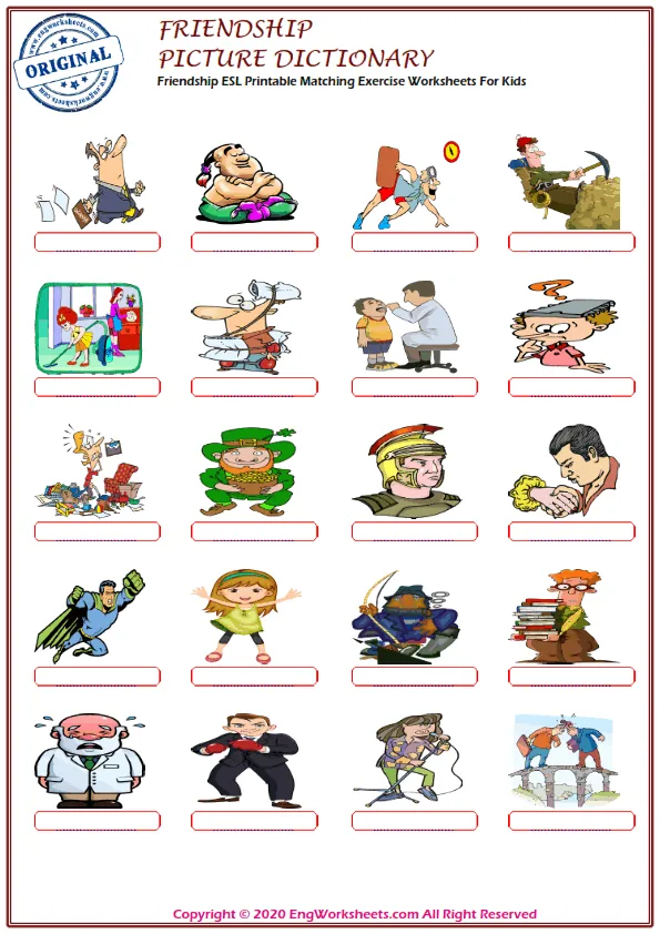 Friendship ESL Printable Matching Exercise Worksheets For Kids Worksheet Preview