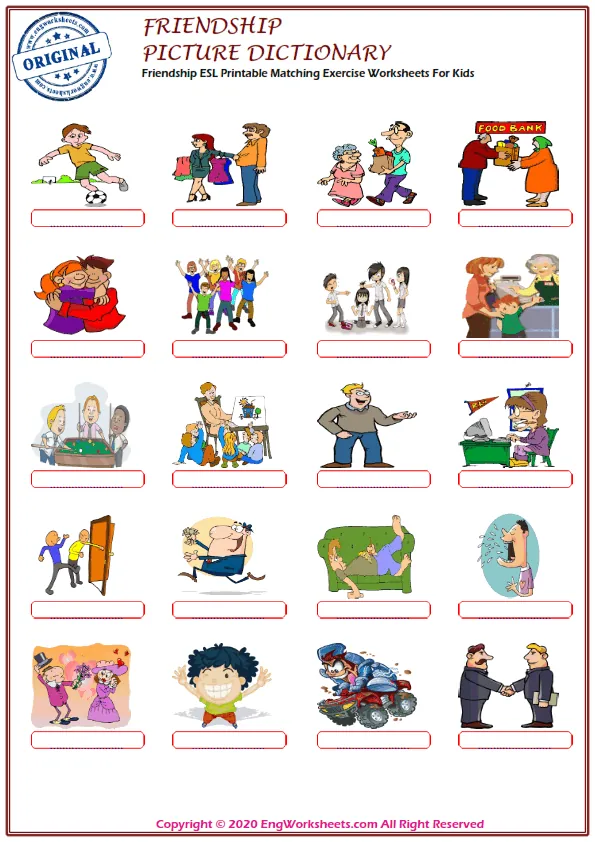 Friendship ESL Printable Matching Exercise Worksheets For Kids Worksheet Preview
