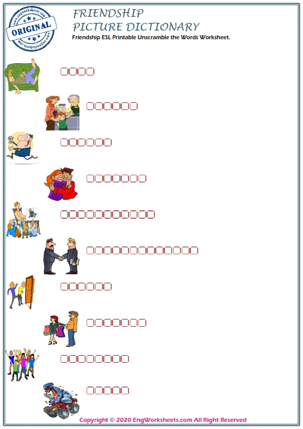 Friendship ESL Printable Unscramble the Words Worksheet. Worksheet Preview