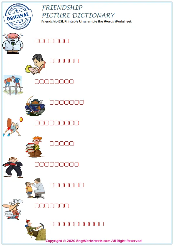 Friendship ESL Printable Unscramble the Words Worksheet. Worksheet Preview