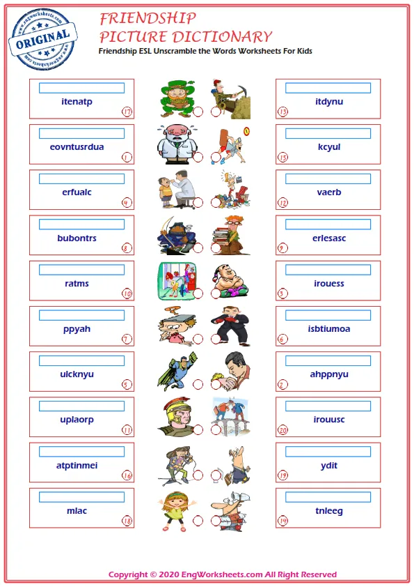 Friendship ESL Unscramble the Words Worksheets For Kids