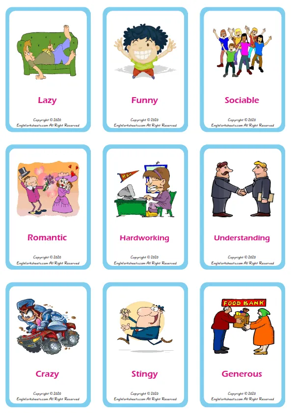 Friendship vocabulary worksheet with words, nine images per page Worksheet Preview