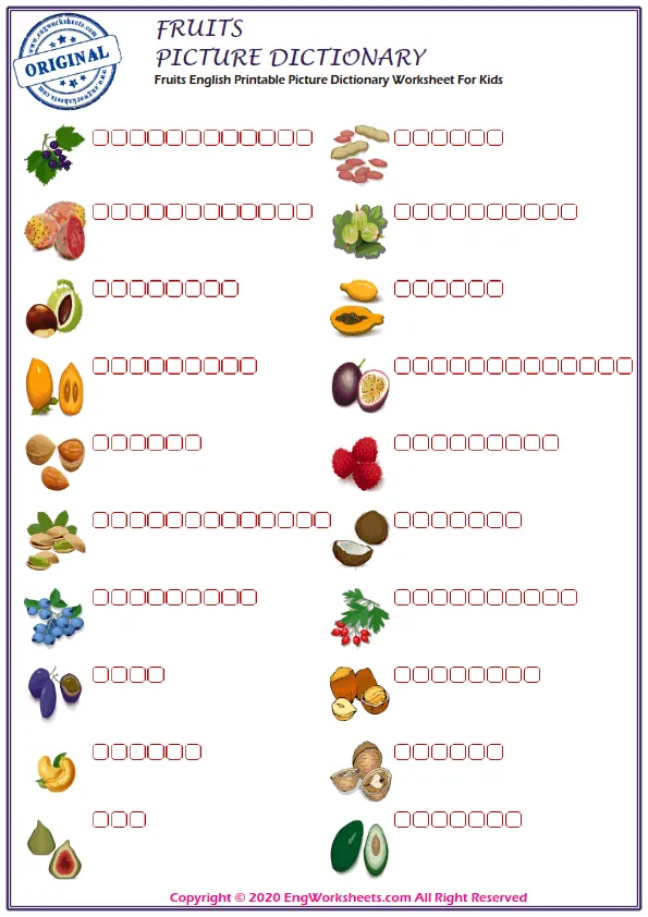 Fruits English Printable Picture Dictionary Worksheet For Kids Worksheet Preview