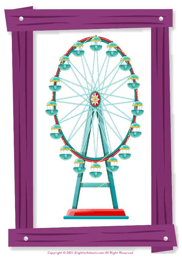 Full-page wordless Amusement Park English vocabulary worksheet Worksheet Preview