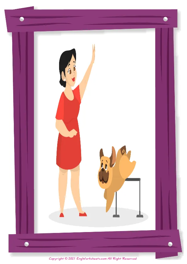 Full-page wordless Dog Training English vocabulary worksheet Worksheet Preview