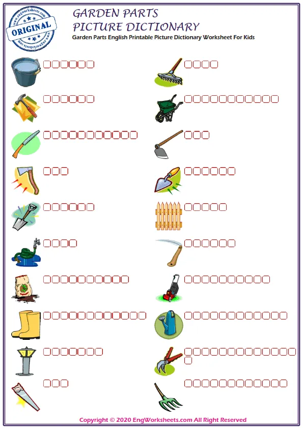 Garden Parts English Printable Picture Dictionary Worksheet For Kids
